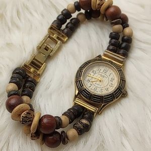 Ladies Express LA wooden bead tribal style watch